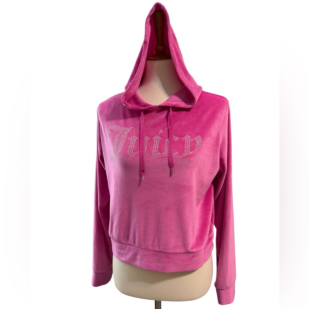 Juicy Couture Pink Velour Hoodie Rhinestone Logo size Large NWOT